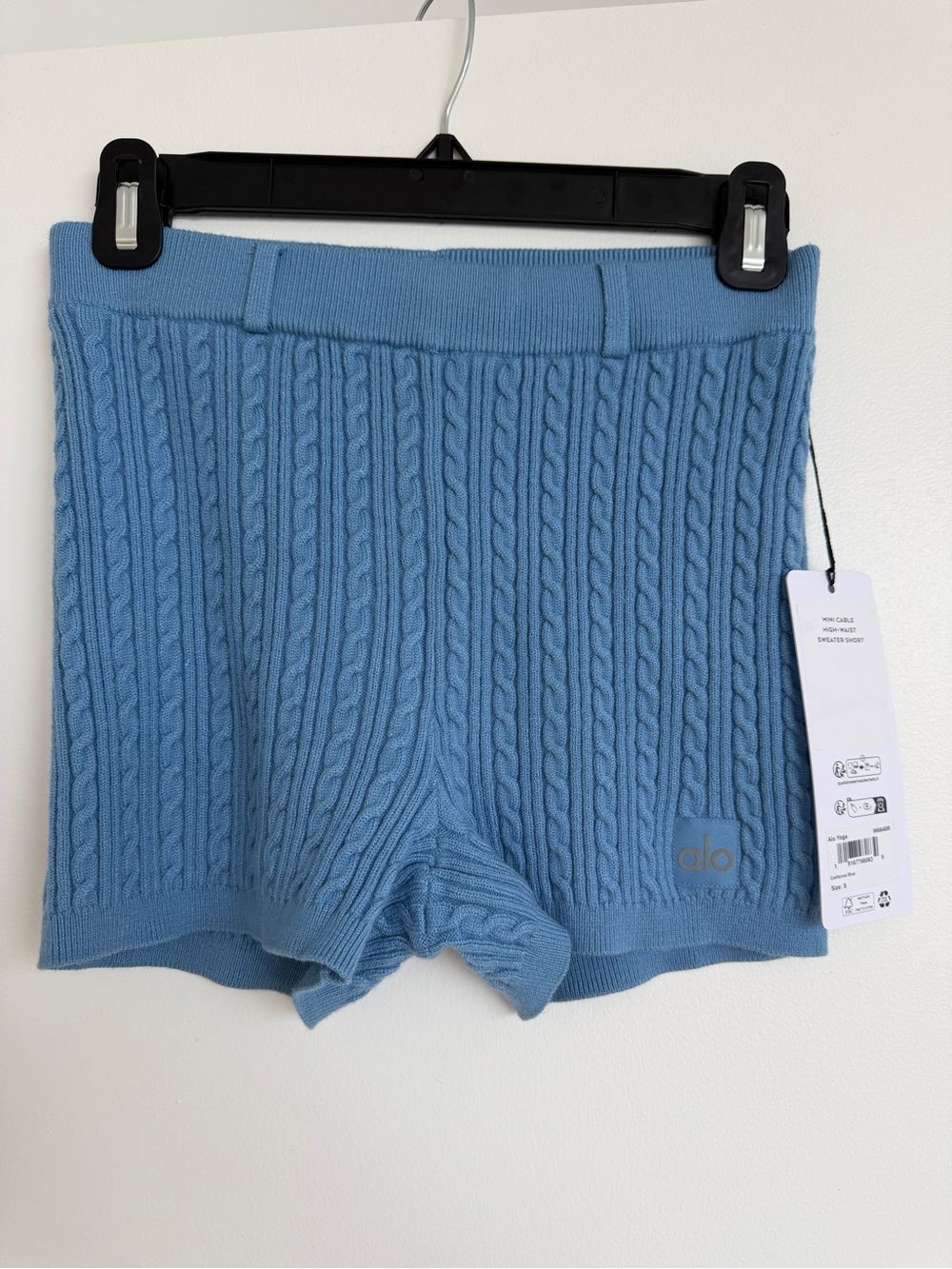 ALO Yoga Cable Knit High-Rise Light Blue mini Shorts - Picture 3 of 5